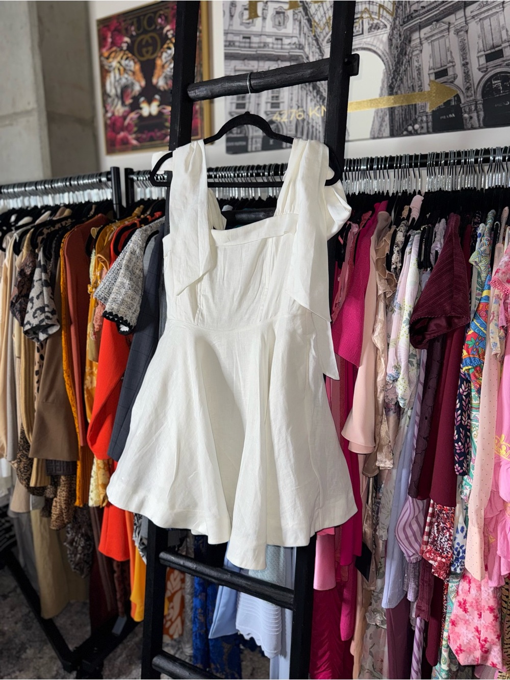 Dissh Aisle White Linen Bow Strap Mini Dress 100% Linen US 6 EUC - Picture 7 of 13